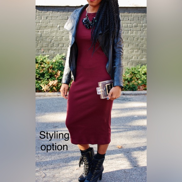 Express V Neck fitted long sleeve maxi Cherry Cola Burgundy dress-XS - Picture 9 of 10